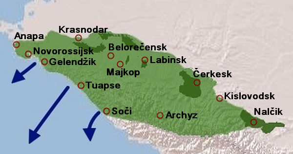Historické území Čerkesů (detail).